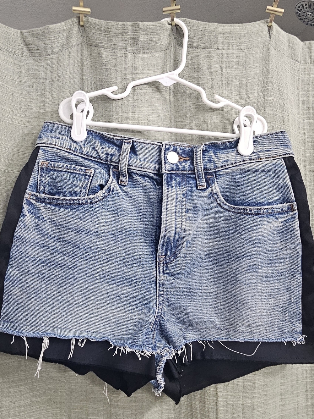 Express Light Blue Denim Shorts with Black Layered Underlay
